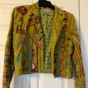 Chico's Vibrant Green Embroidered Blazer